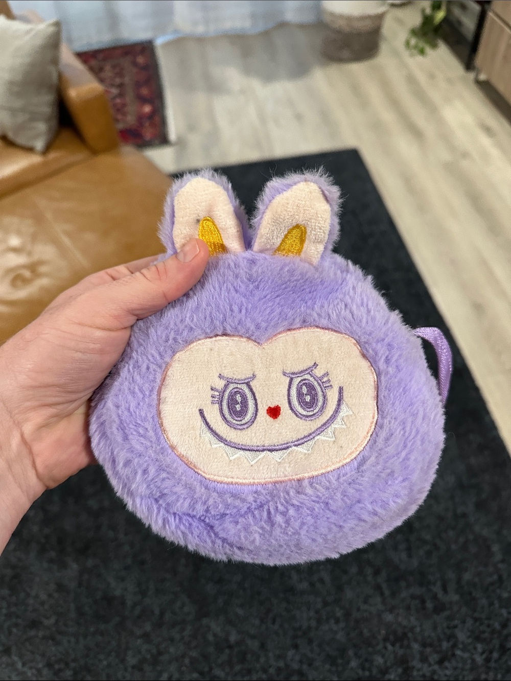 Purple Labubu style Plush cute Face Crossbody Bag - Picture 3 of 5